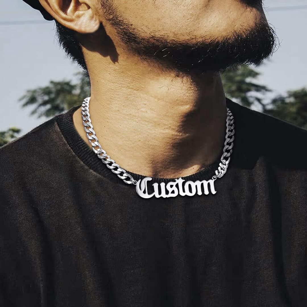 imageChainsHouse Personalized Name Necklace Custom Engraved Nameplate for MenWomen 18quot5cm Adjustable Cuban Chain Stainless SteelGoldBlack Plated Dainty Jewelry Gift for BirthdayAnniversaryA Cuban ChainSteel