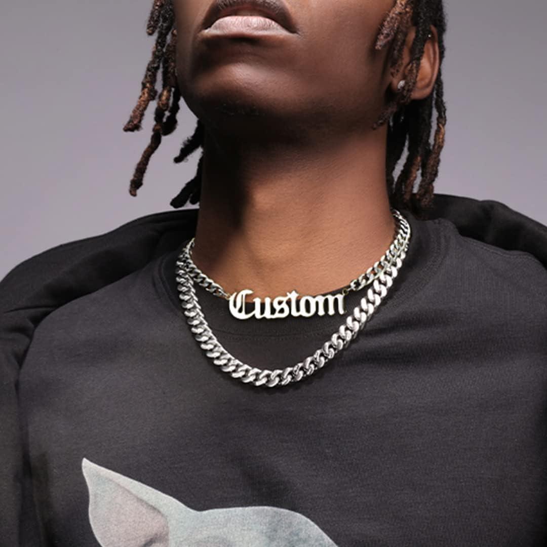 imageChainsHouse Personalized Name Necklace Custom Engraved Nameplate for MenWomen 18quot5cm Adjustable Cuban Chain Stainless SteelGoldBlack Plated Dainty Jewelry Gift for BirthdayAnniversaryA Cuban ChainSteel