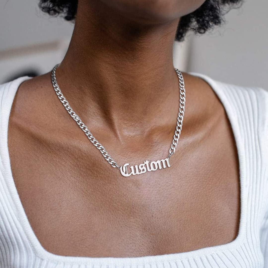 imageChainsHouse Personalized Name Necklace Custom Engraved Nameplate for MenWomen 18quot5cm Adjustable Cuban Chain Stainless SteelGoldBlack Plated Dainty Jewelry Gift for BirthdayAnniversaryA Cuban ChainSteel