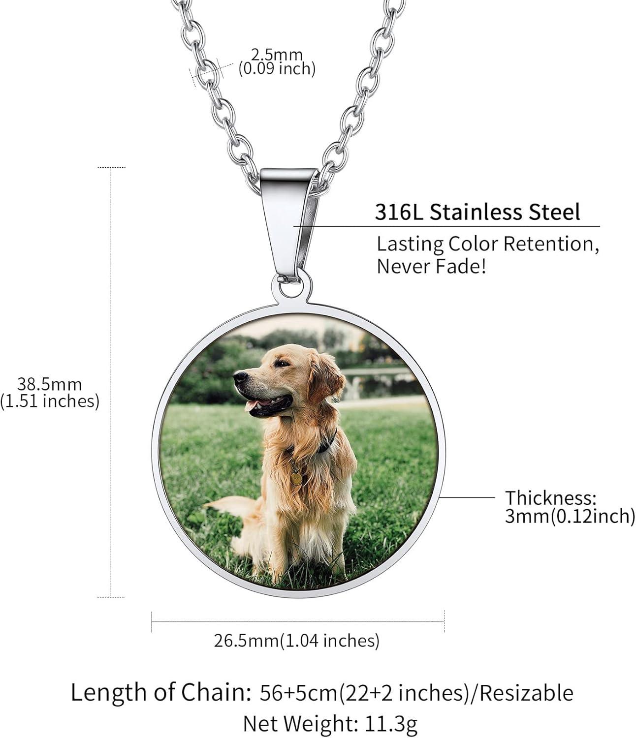 imageChainsHouse Personalized Photo Necklace Men Women Stainless Steel18K Gold Plated Chain Custom Picture Image Engrave Text RectangularHeartOvalDogtag Pendant DIY Memorial JewelrySend Gift BoxL Round Shape PhotoTextSteel