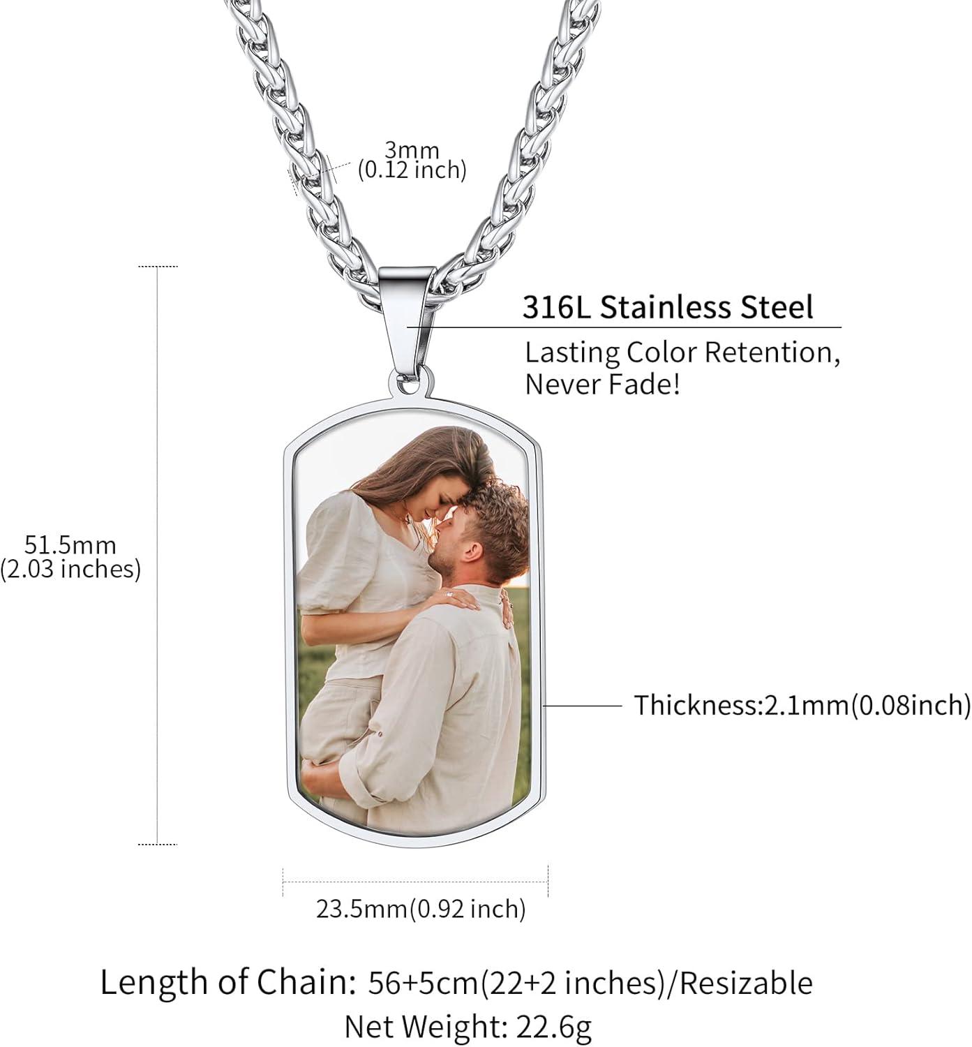 imageChainsHouse Personalized Photo Necklace Men Women Stainless Steel18K Gold Plated Chain Custom Picture Image Engrave Text RectangularHeartOvalDogtag Pendant DIY Memorial JewelrySend Gift BoxM Military Tag PhotoTextSteel