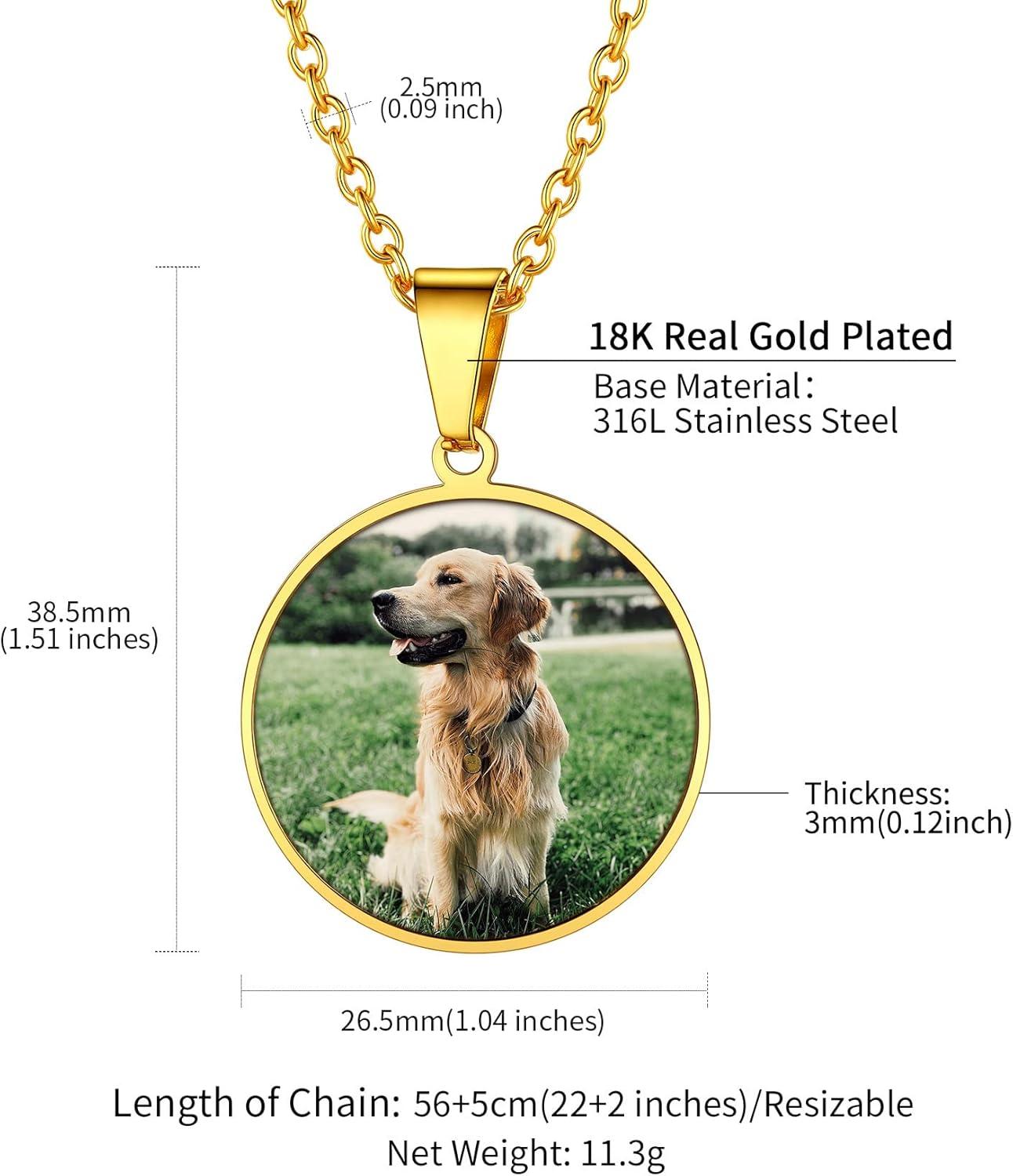 imageChainsHouse Personalized Photo Necklace Men Women Stainless Steel18K Gold Plated Chain Custom Picture Image Engrave Text RectangularHeartOvalDogtag Pendant DIY Memorial JewelrySend Gift BoxL Round Shape PhotoTextGold