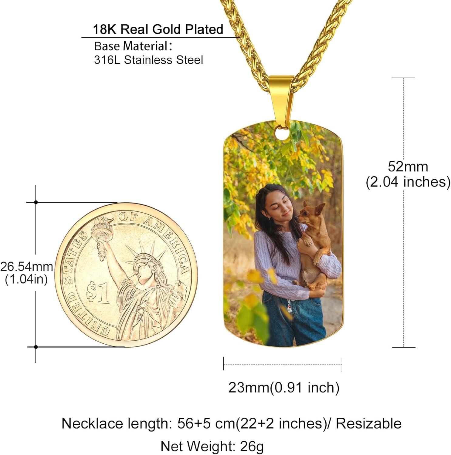 imageChainsHouse Personalized Photo Necklace Men Women Stainless Steel18K Gold Plated Chain Custom Picture Image Engrave Text RectangularHeartOvalDogtag Pendant DIY Memorial JewelrySend Gift BoxD Army DogtagGold