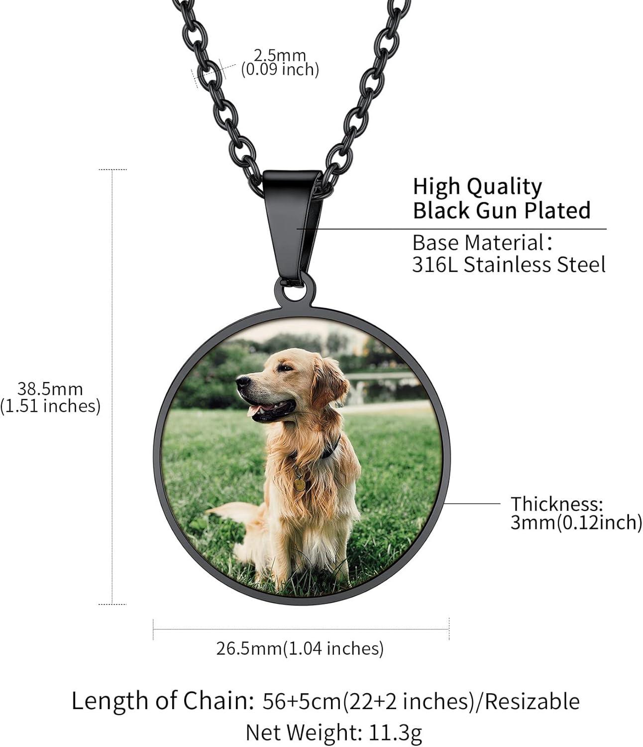 imageChainsHouse Personalized Photo Necklace Men Women Stainless Steel18K Gold Plated Chain Custom Picture Image Engrave Text RectangularHeartOvalDogtag Pendant DIY Memorial JewelrySend Gift BoxL Round Shape PhotoTextBlack