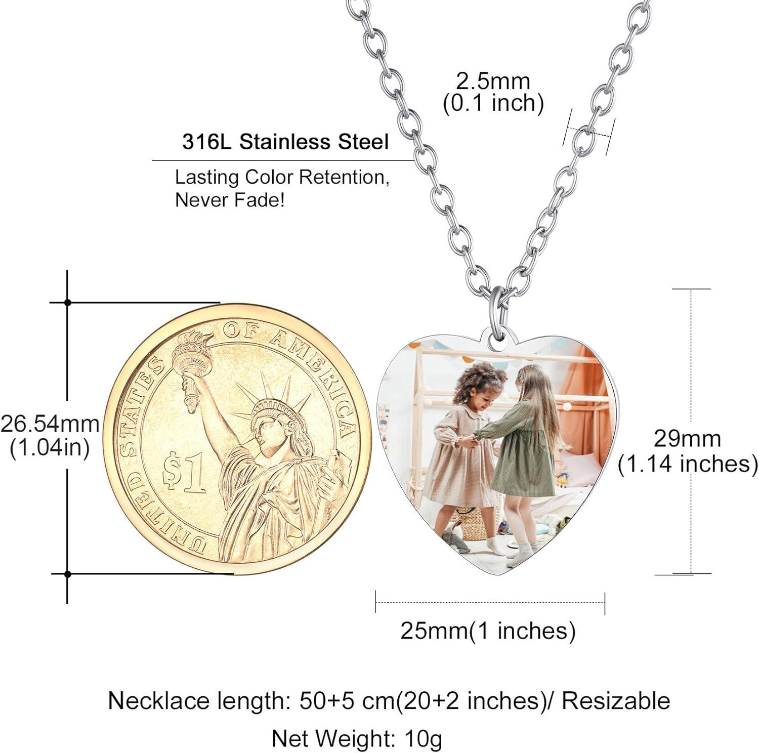 imageChainsHouse Personalized Photo Necklace Men Women Stainless Steel18K Gold Plated Chain Custom Picture Image Engrave Text RectangularHeartOvalDogtag Pendant DIY Memorial JewelrySend Gift BoxA Heart TagSteel