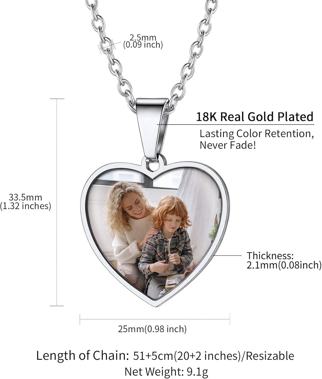 imageChainsHouse Personalized Photo Necklace Men Women Stainless Steel18K Gold Plated Chain Custom Picture Image Engrave Text RectangularHeartOvalDogtag Pendant DIY Memorial JewelrySend Gift BoxK Heart PhotoTextSteel