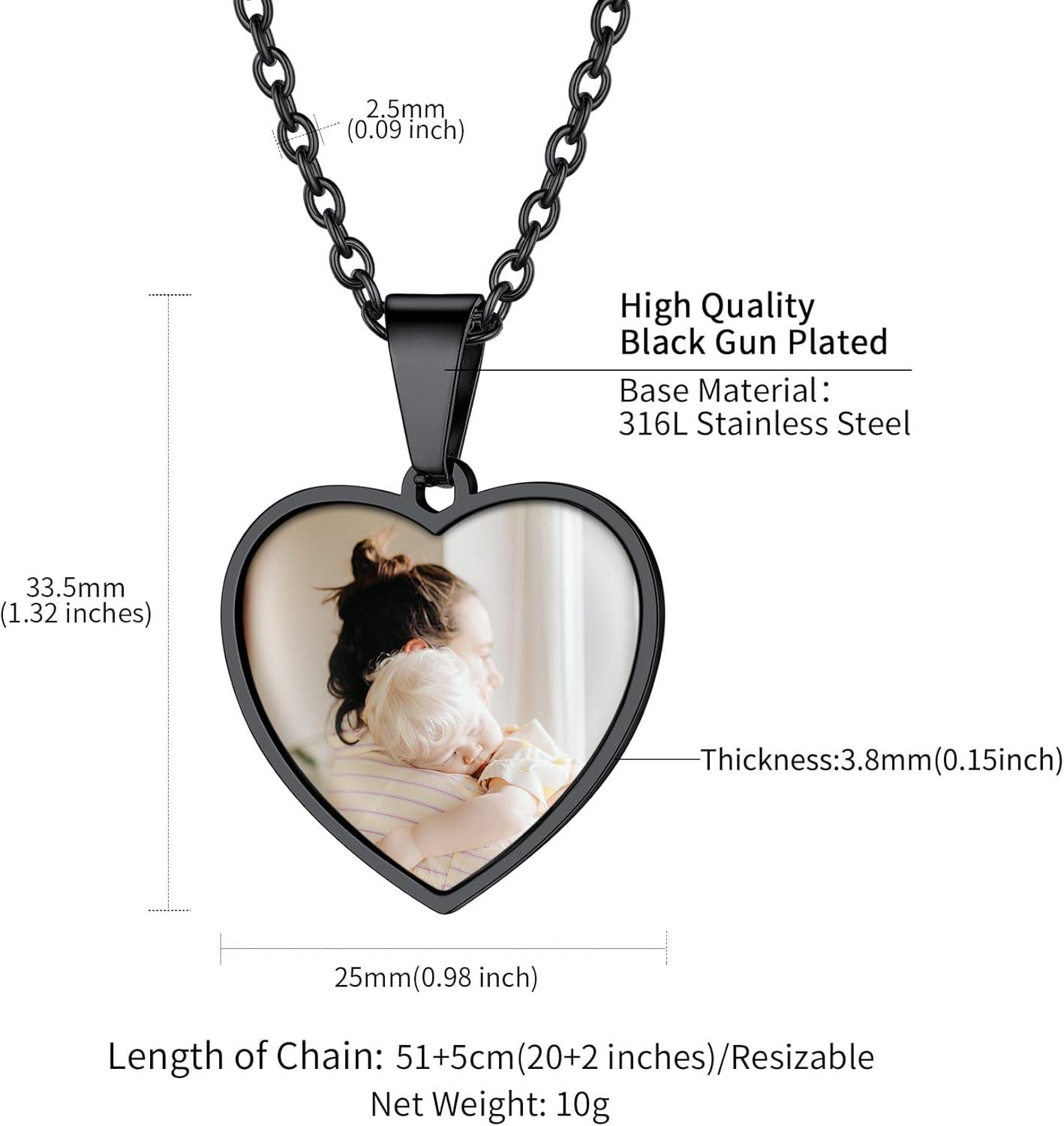 imageChainsHouse Personalized Photo Necklace Men Women Stainless Steel18K Gold Plated Chain Custom Picture Image Engrave Text RectangularHeartOvalDogtag Pendant DIY Memorial JewelrySend Gift BoxO Heart 2 sided PhotosBlack