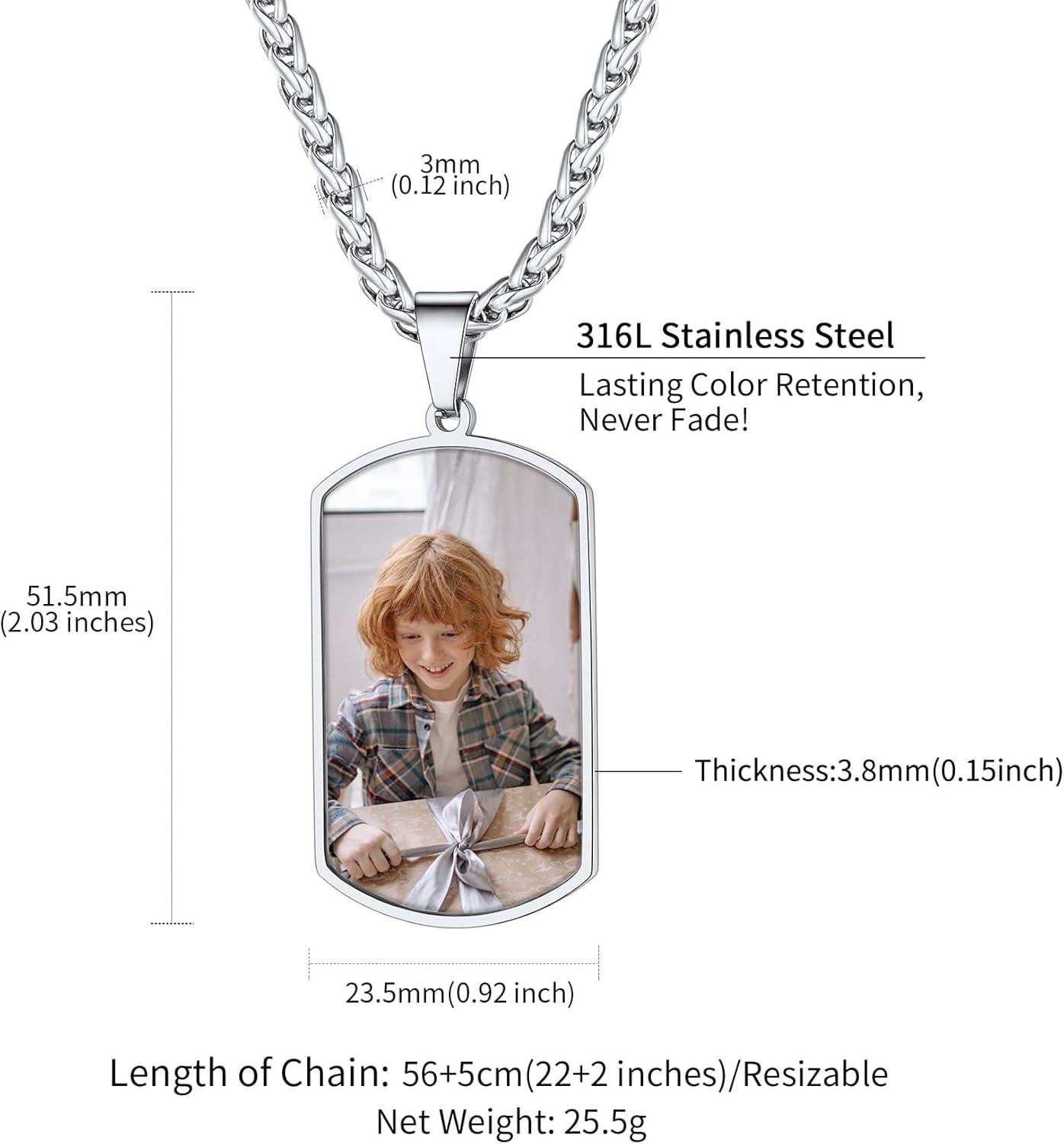 imageChainsHouse Personalized Photo Necklace Men Women Stainless Steel18K Gold Plated Chain Custom Picture Image Engrave Text RectangularHeartOvalDogtag Pendant DIY Memorial JewelrySend Gift BoxQ Military Tag 2 sided PhotosSteel