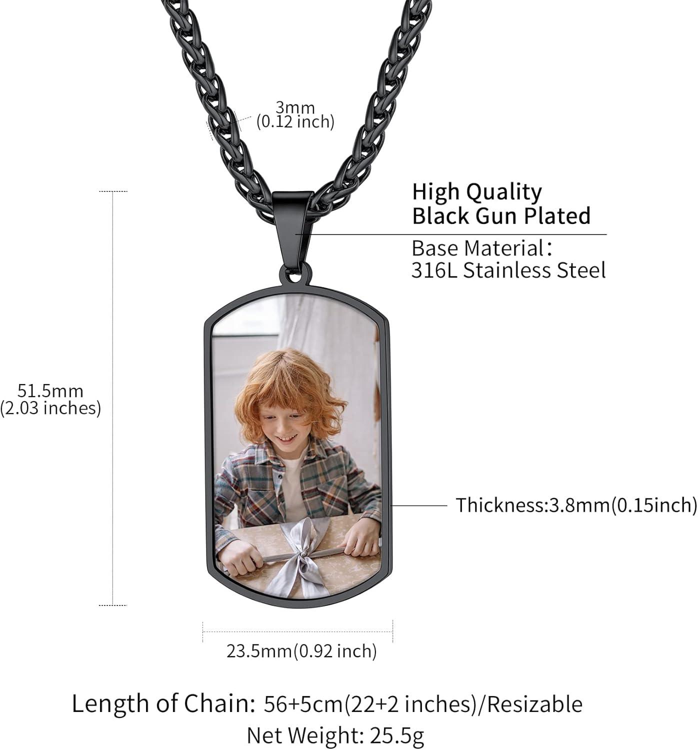 imageChainsHouse Personalized Photo Necklace Men Women Stainless Steel18K Gold Plated Chain Custom Picture Image Engrave Text RectangularHeartOvalDogtag Pendant DIY Memorial JewelrySend Gift BoxQ Military Tag 2 sided PhotosBlack