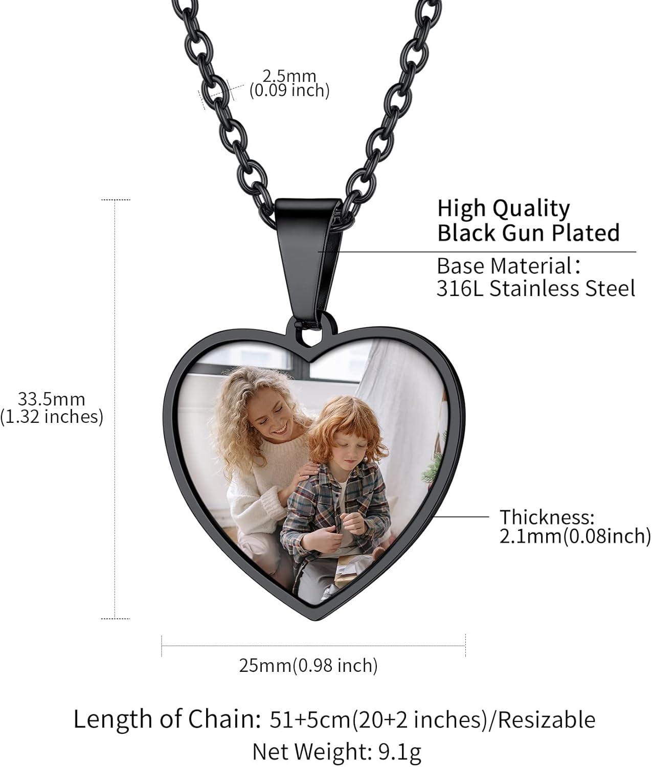 imageChainsHouse Personalized Photo Necklace Men Women Stainless Steel18K Gold Plated Chain Custom Picture Image Engrave Text RectangularHeartOvalDogtag Pendant DIY Memorial JewelrySend Gift BoxK Heart PhotoTextBlack