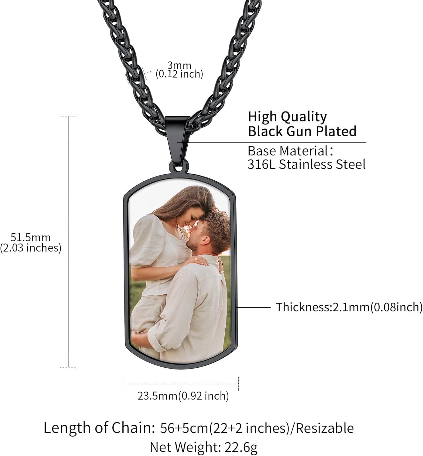 imageChainsHouse Personalized Photo Necklace Men Women Stainless Steel18K Gold Plated Chain Custom Picture Image Engrave Text RectangularHeartOvalDogtag Pendant DIY Memorial JewelrySend Gift BoxM Military Tag PhotoTextBlack