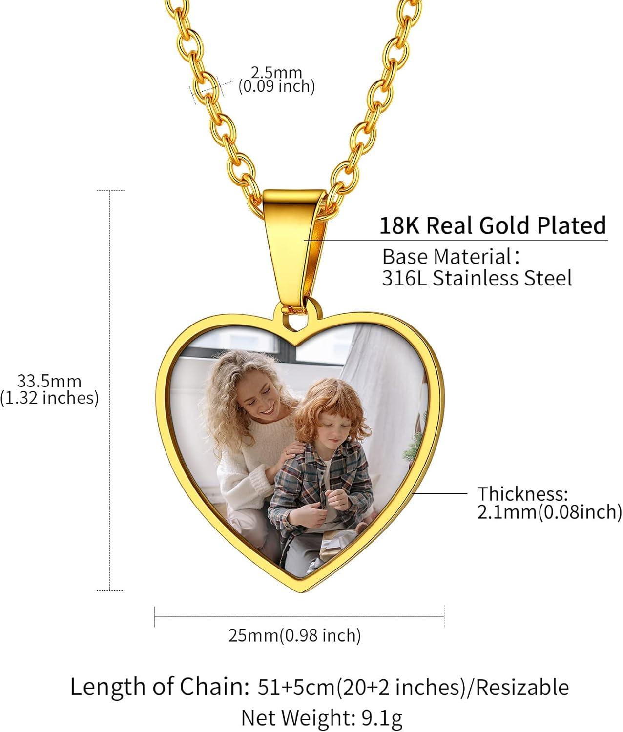imageChainsHouse Personalized Photo Necklace Men Women Stainless Steel18K Gold Plated Chain Custom Picture Image Engrave Text RectangularHeartOvalDogtag Pendant DIY Memorial JewelrySend Gift BoxK Heart PhotoTextGold