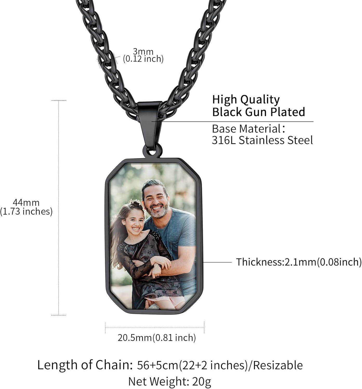 imageChainsHouse Personalized Photo Necklace Men Women Stainless Steel18K Gold Plated Chain Custom Picture Image Engrave Text RectangularHeartOvalDogtag Pendant DIY Memorial JewelrySend Gift BoxN Octagon Tag PhotoTextBlack