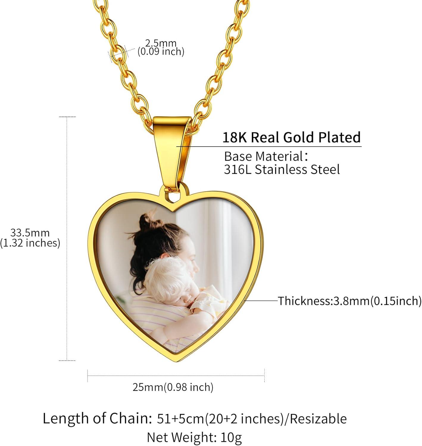 imageChainsHouse Personalized Photo Necklace Men Women Stainless Steel18K Gold Plated Chain Custom Picture Image Engrave Text RectangularHeartOvalDogtag Pendant DIY Memorial JewelrySend Gift BoxO Heart 2 sided PhotosGold
