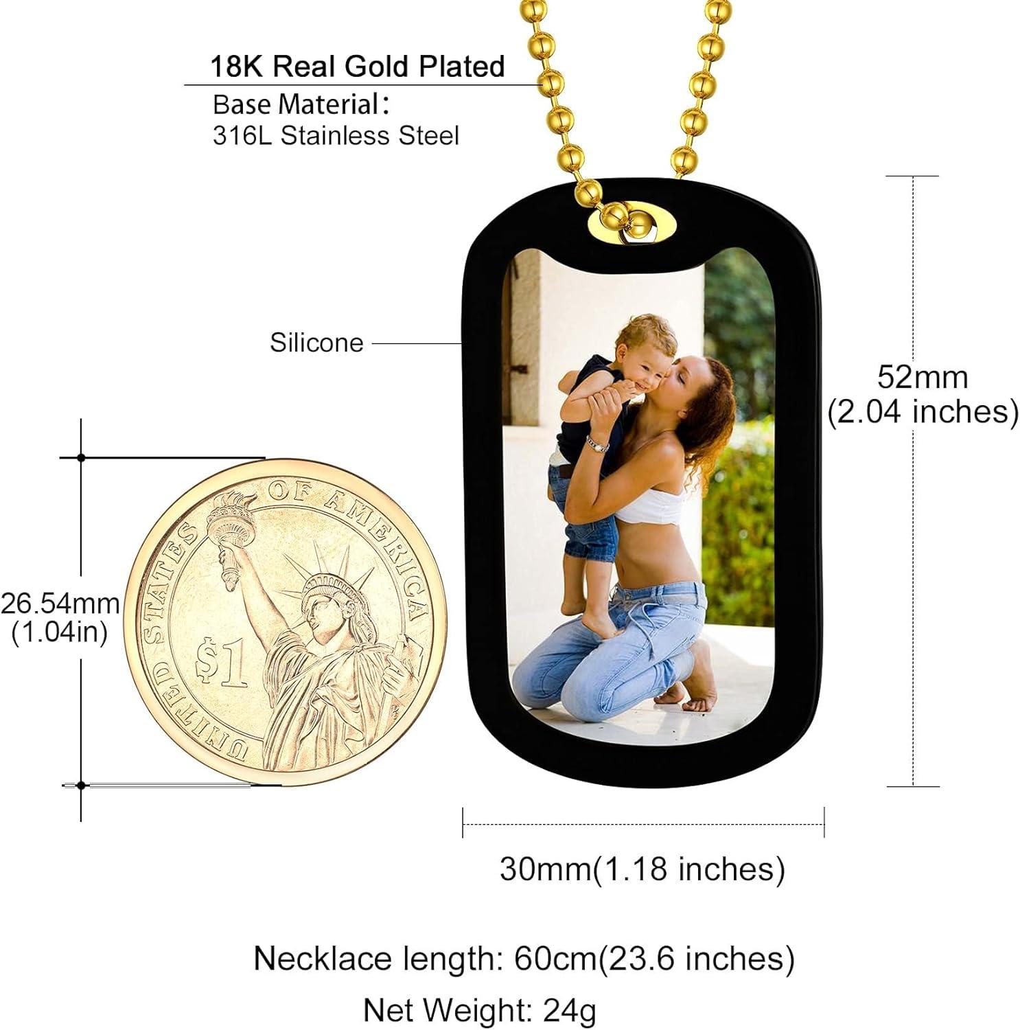 imageChainsHouse Personalized Photo Necklace Men Women Stainless Steel18K Gold Plated Chain Custom Picture Image Engrave Text RectangularHeartOvalDogtag Pendant DIY Memorial JewelrySend Gift BoxG Tag with SilencerGold