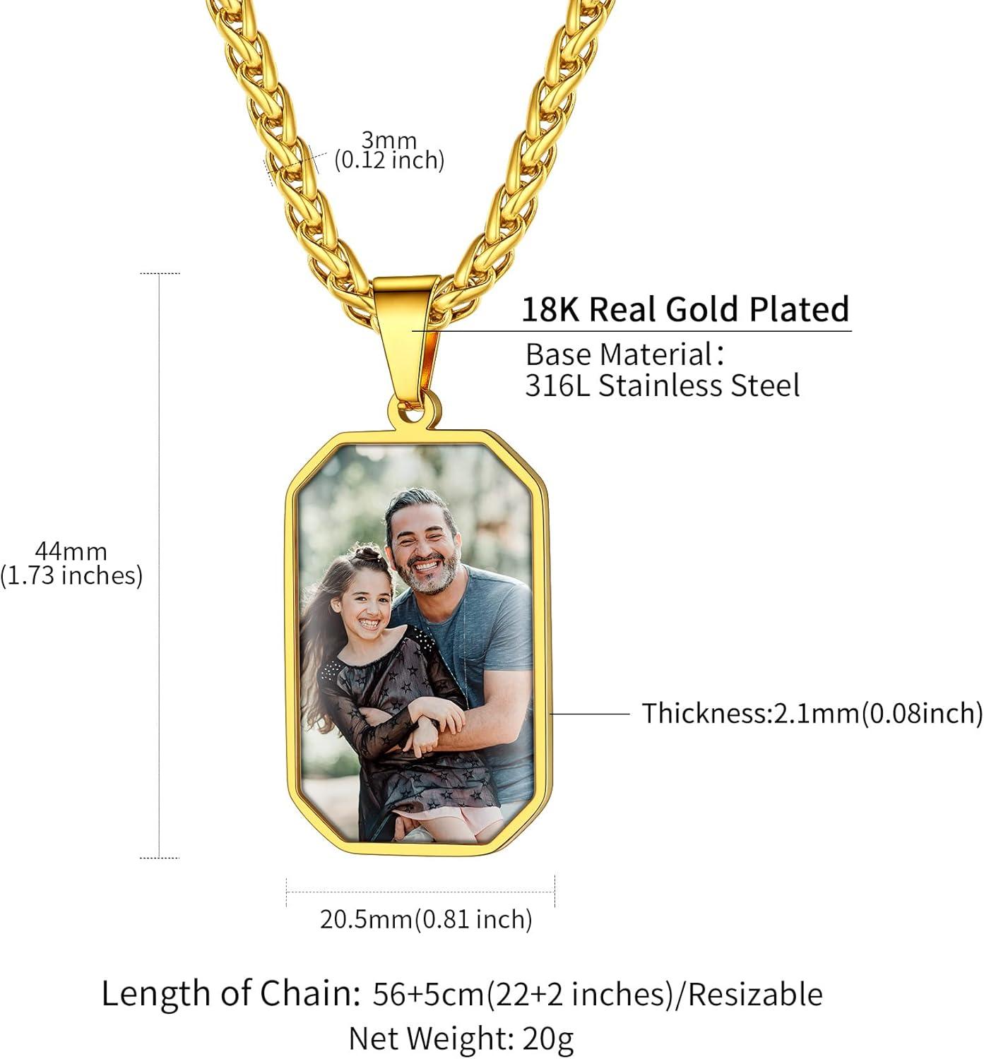 imageChainsHouse Personalized Photo Necklace Men Women Stainless Steel18K Gold Plated Chain Custom Picture Image Engrave Text RectangularHeartOvalDogtag Pendant DIY Memorial JewelrySend Gift BoxN Octagon Tag PhotoTextGold