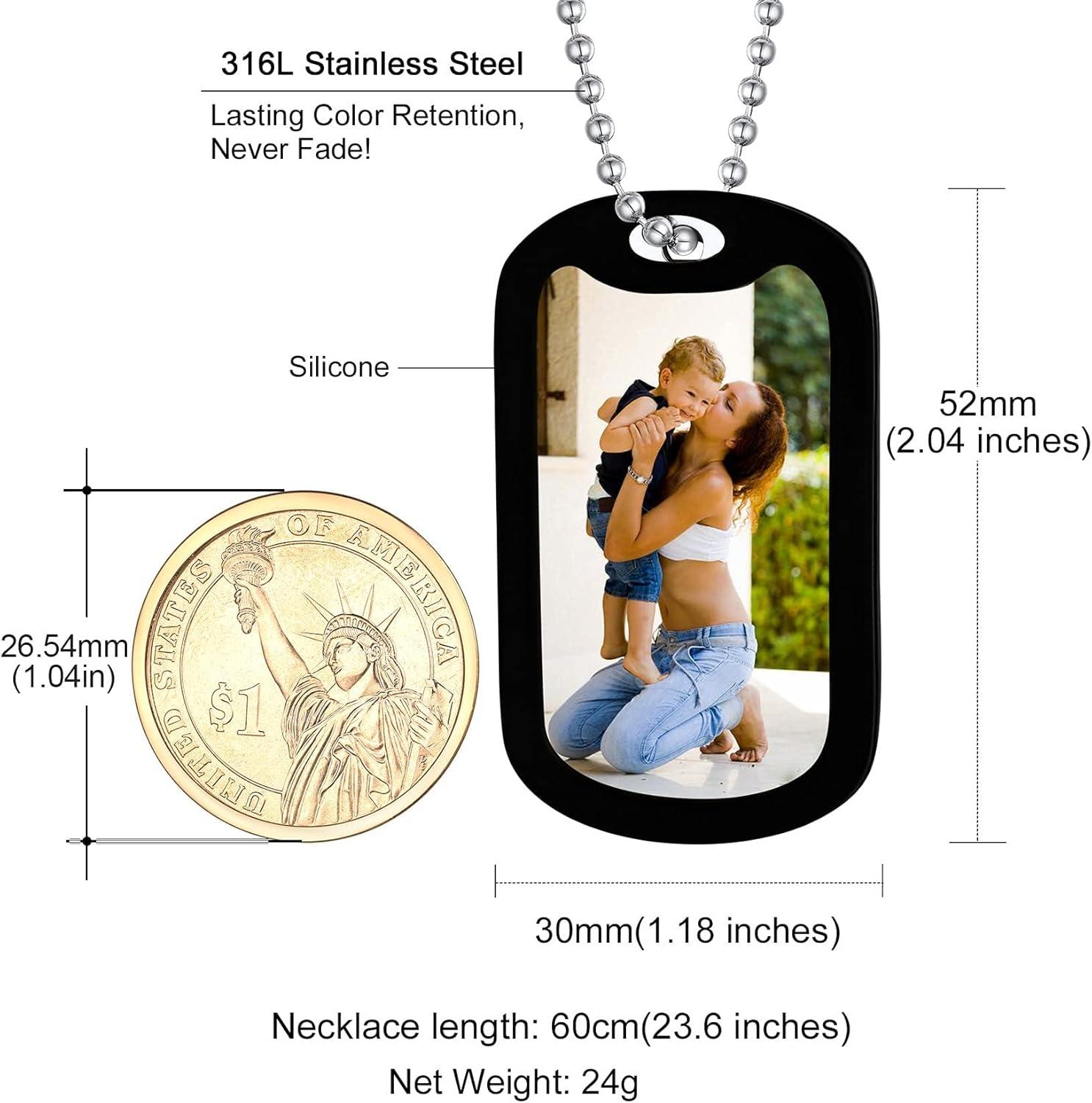 imageChainsHouse Personalized Photo Necklace Men Women Stainless Steel18K Gold Plated Chain Custom Picture Image Engrave Text RectangularHeartOvalDogtag Pendant DIY Memorial JewelrySend Gift BoxG Tag with SilencerSteel