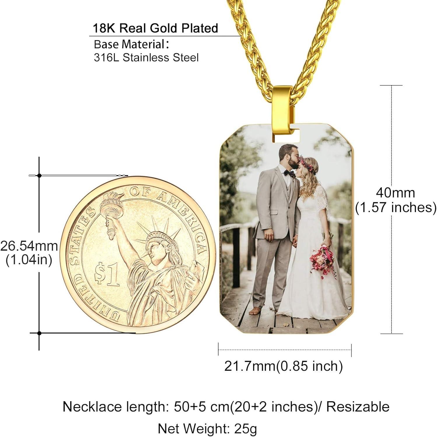 imageChainsHouse Personalized Photo Necklace Men Women Stainless Steel18K Gold Plated Chain Custom Picture Image Engrave Text RectangularHeartOvalDogtag Pendant DIY Memorial JewelrySend Gift BoxE Octagonal TagGold