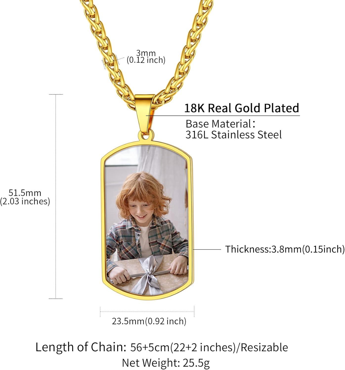 imageChainsHouse Personalized Photo Necklace Men Women Stainless Steel18K Gold Plated Chain Custom Picture Image Engrave Text RectangularHeartOvalDogtag Pendant DIY Memorial JewelrySend Gift BoxQ Military Tag 2 sided PhotosGold