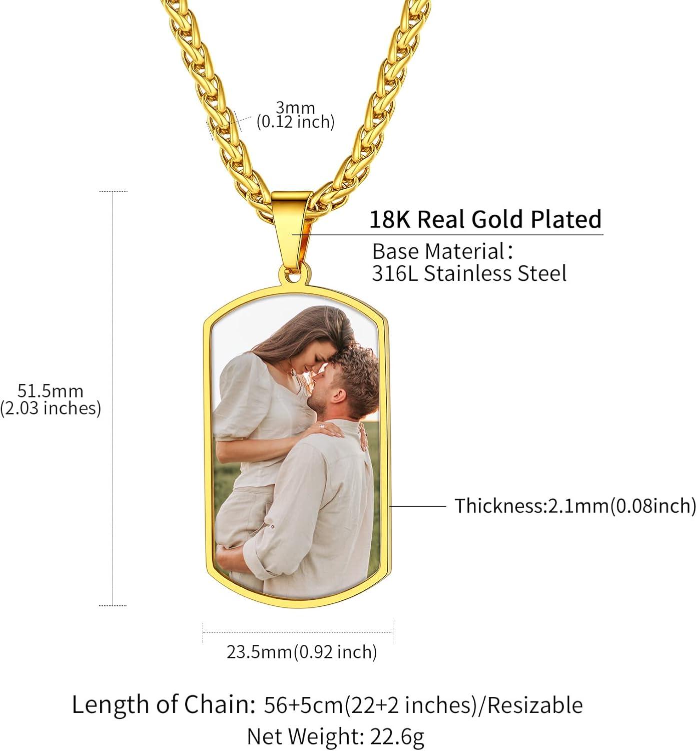 imageChainsHouse Personalized Photo Necklace Men Women Stainless Steel18K Gold Plated Chain Custom Picture Image Engrave Text RectangularHeartOvalDogtag Pendant DIY Memorial JewelrySend Gift BoxM Military Tag PhotoTextGold