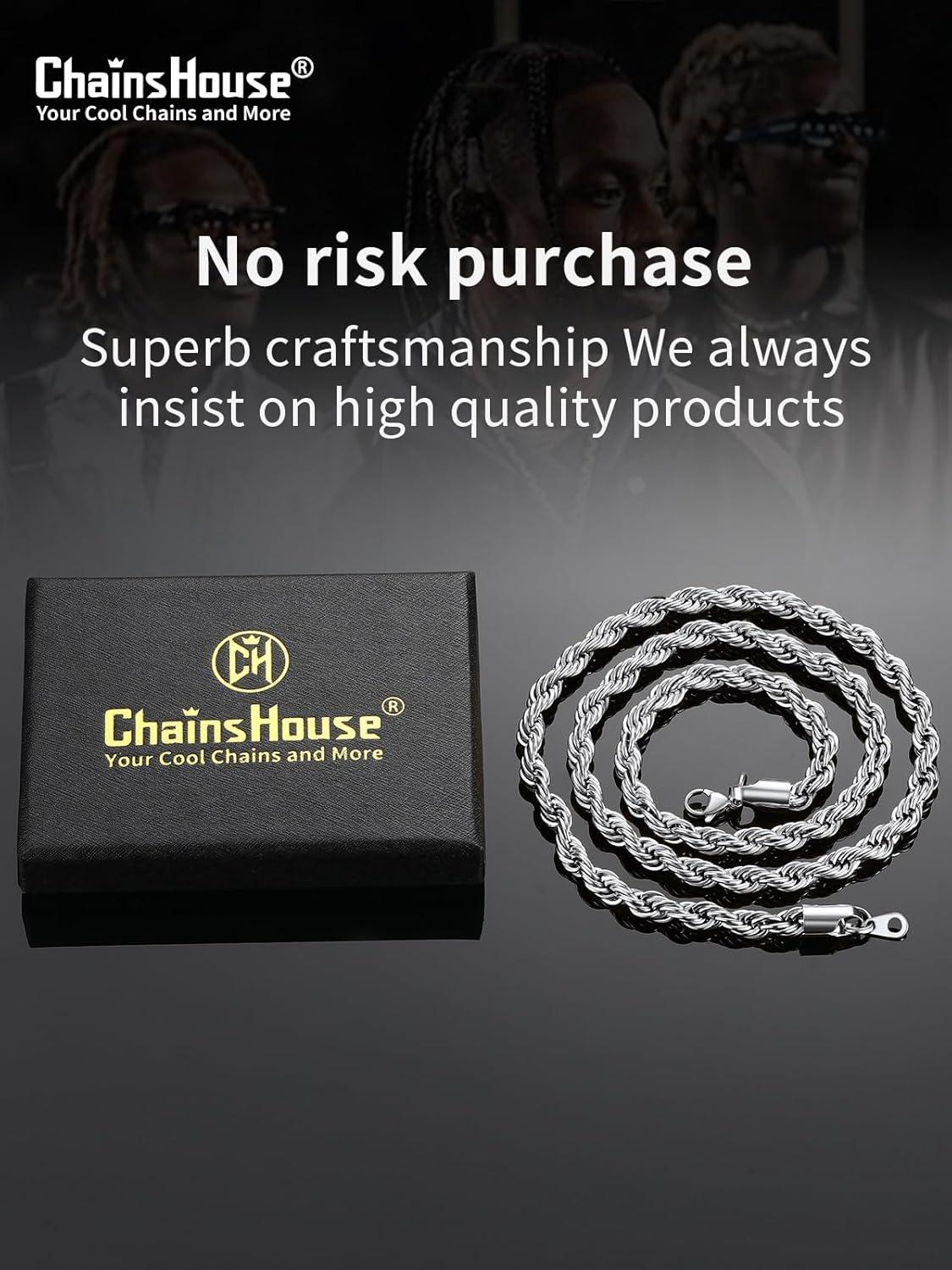 imageChainsHouse Rope Chain for Men Women Stainless Steel Twisted Chain Necklace 15mm2mm3mm38mm6mm Width Black14K Gold Mens Rope Chains Jewelry 16quot30quot Send Gift Boxa 15mm widthsteel