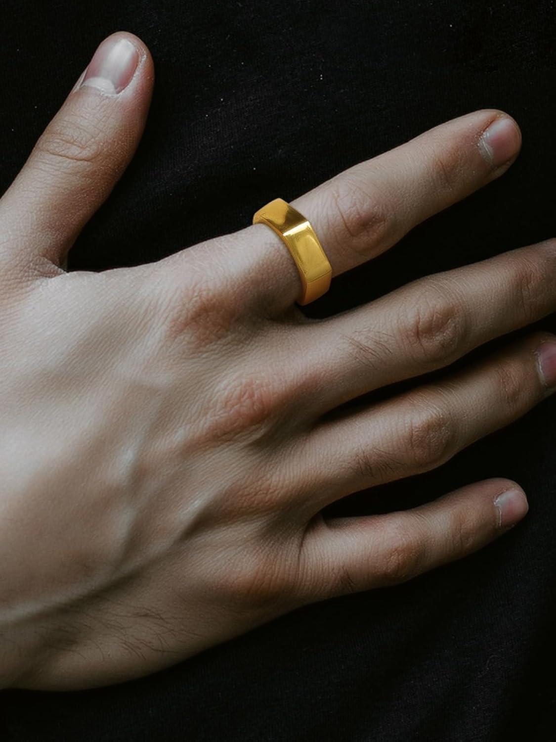 imageChainsHouse Screw Band Biker Ring for Men Women Black Metal18K Gold Plated Stainless Steel Jewelry Hexagon Geometric Ring Size 714with Gift BoxcGold