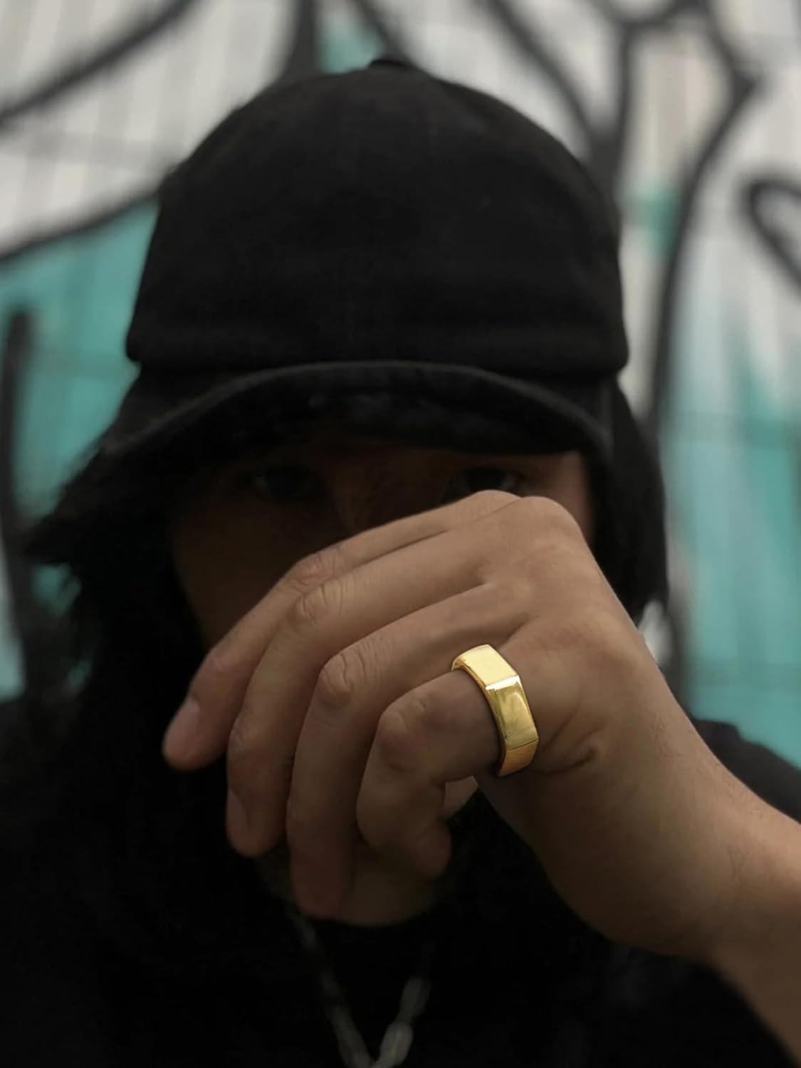 imageChainsHouse Screw Band Biker Ring for Men Women Black Metal18K Gold Plated Stainless Steel Jewelry Hexagon Geometric Ring Size 714with Gift BoxcGold