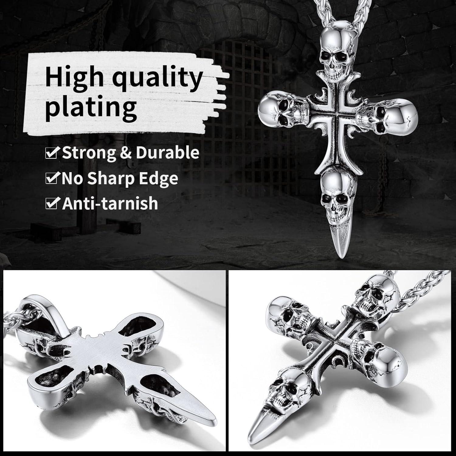 imageChainsHouse Skull Necklace for Men Retro Gothic Punk Jewelry Biker Necklace for Men Women Free Engraving Stainless Steel Dog Tag Pendant Necklacewith Gift Box07 Cross Steel