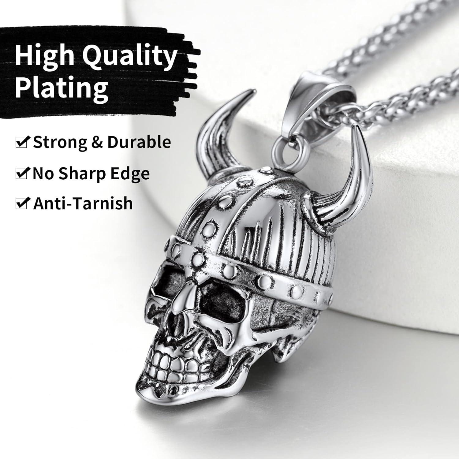 imageChainsHouse Skull Necklace for Men Retro Gothic Punk Jewelry Biker Necklace for Men Women Free Engraving Stainless Steel Dog Tag Pendant Necklacewith Gift Box06 Odin HelmetSteel