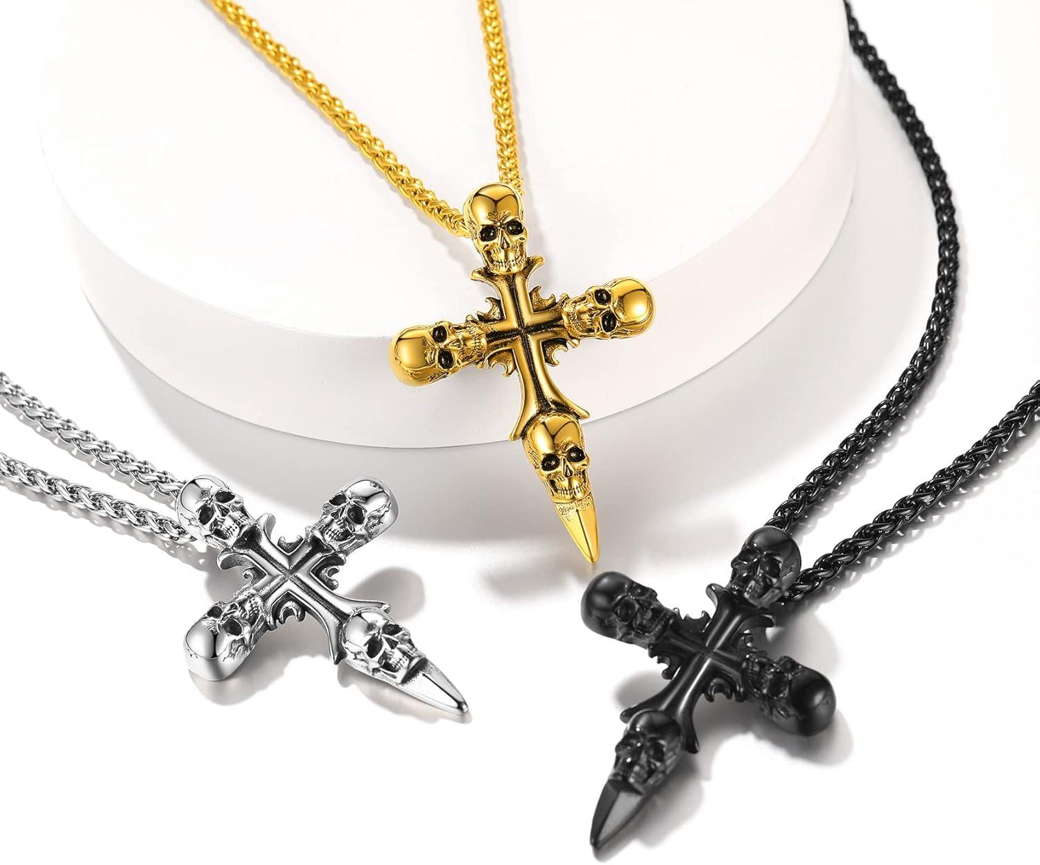 imageChainsHouse Skull Necklace for Men Retro Gothic Punk Jewelry Biker Necklace for Men Women Free Engraving Stainless Steel Dog Tag Pendant Necklacewith Gift Box07 Cross Black