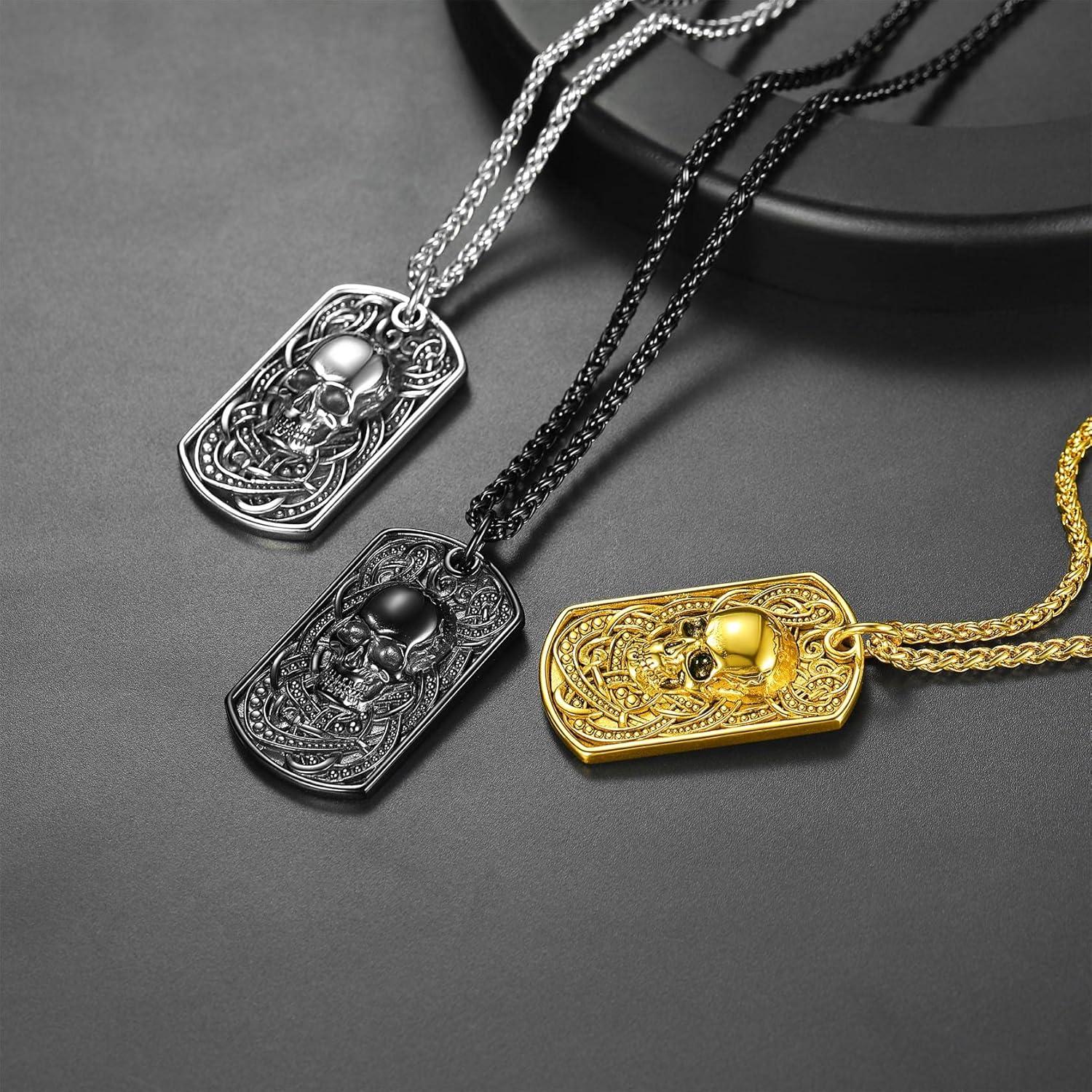 imageChainsHouse Skull Necklace for Men Retro Gothic Punk Jewelry Biker Necklace for Men Women Free Engraving Stainless Steel Dog Tag Pendant Necklacewith Gift Box03 DogtagSteel