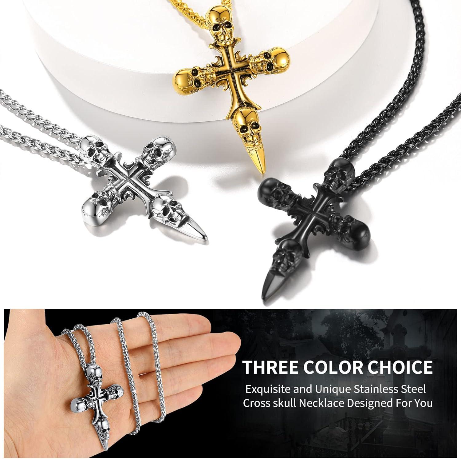 imageChainsHouse Skull Necklace for Men Retro Gothic Punk Jewelry Biker Necklace for Men Women Free Engraving Stainless Steel Dog Tag Pendant Necklacewith Gift Box07 Cross Steel