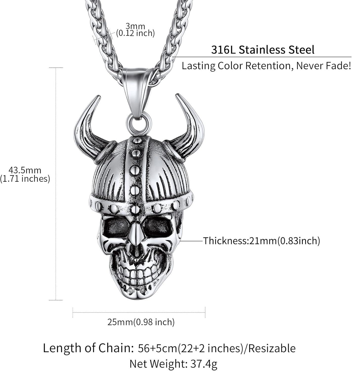 imageChainsHouse Skull Necklace for Men Retro Gothic Punk Jewelry Biker Necklace for Men Women Free Engraving Stainless Steel Dog Tag Pendant Necklacewith Gift Box06 Odin HelmetSteel
