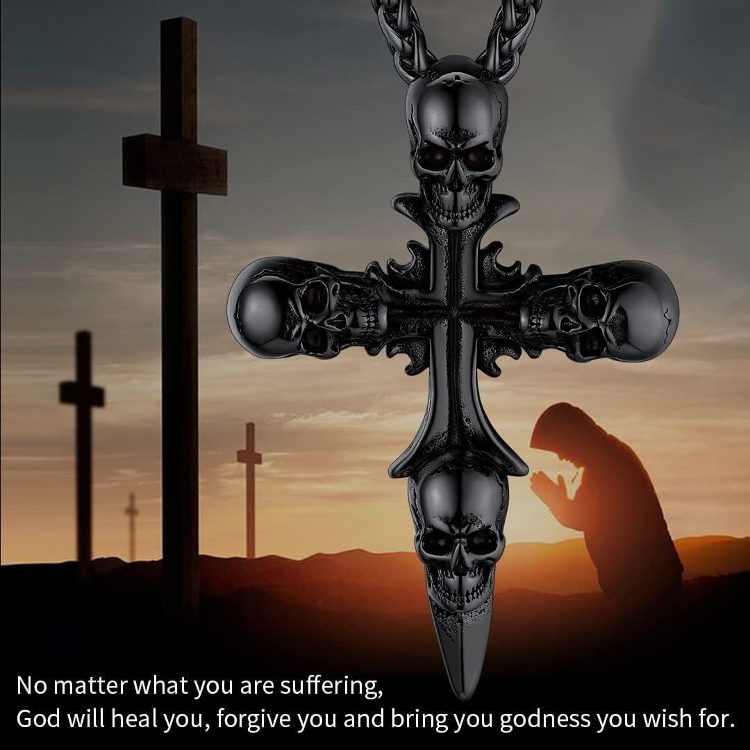 imageChainsHouse Skull Necklace for Men Retro Gothic Punk Jewelry Biker Necklace for Men Women Free Engraving Stainless Steel Dog Tag Pendant Necklacewith Gift Box07 Cross Black