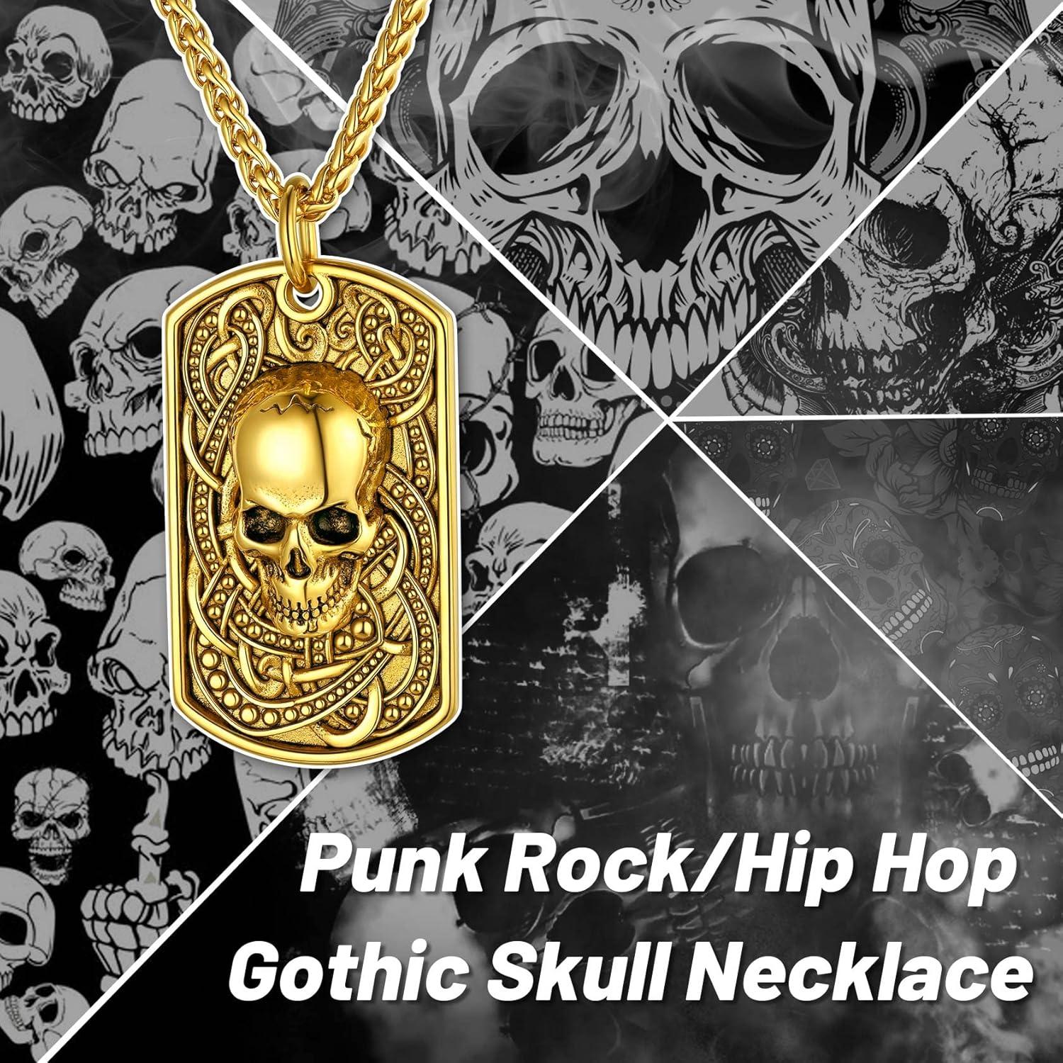 imageChainsHouse Skull Necklace for Men Retro Gothic Punk Jewelry Biker Necklace for Men Women Free Engraving Stainless Steel Dog Tag Pendant Necklacewith Gift Box03 DogtagGold