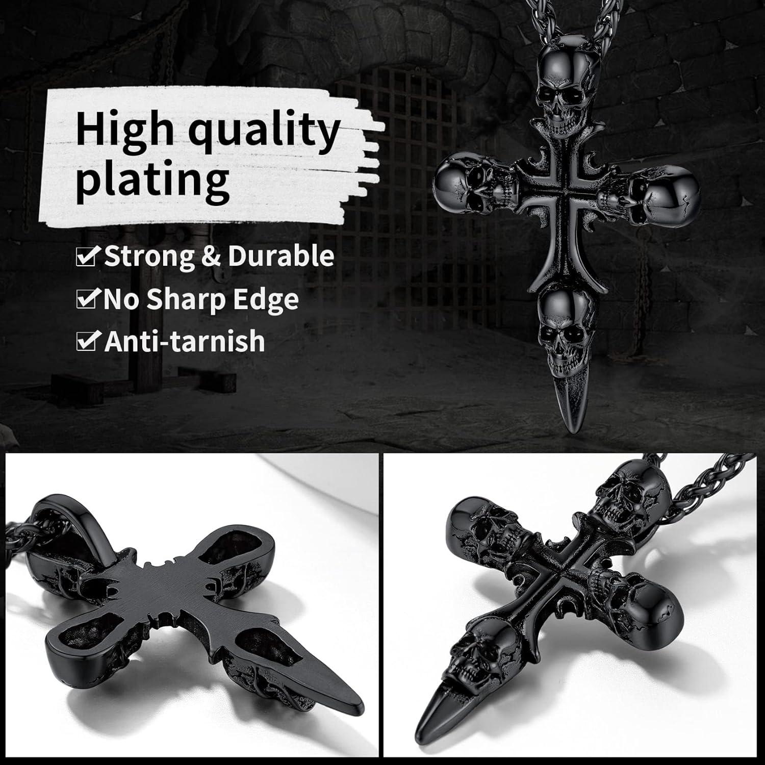 imageChainsHouse Skull Necklace for Men Retro Gothic Punk Jewelry Biker Necklace for Men Women Free Engraving Stainless Steel Dog Tag Pendant Necklacewith Gift Box07 Cross Black