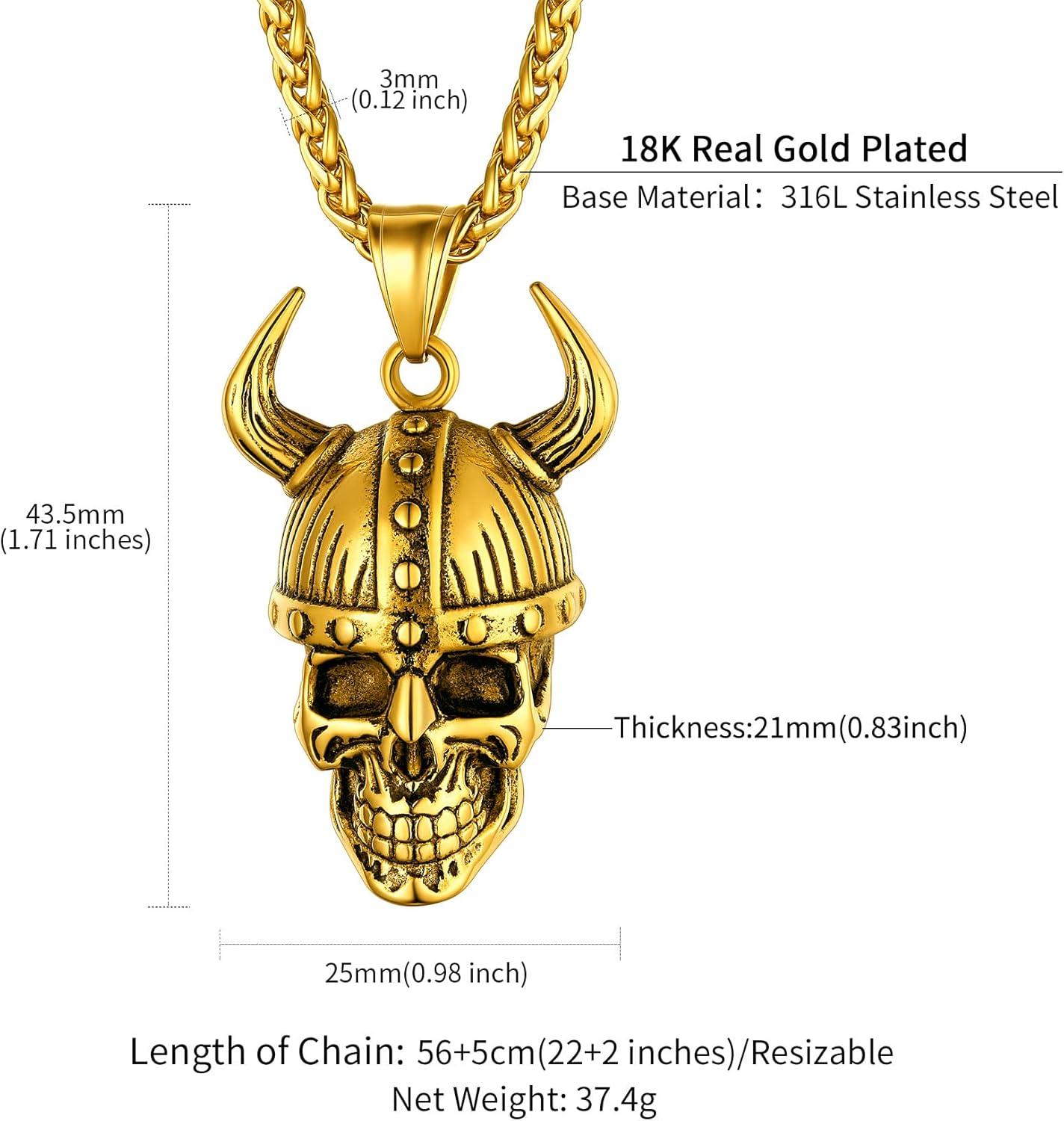 imageChainsHouse Skull Necklace for Men Retro Gothic Punk Jewelry Biker Necklace for Men Women Free Engraving Stainless Steel Dog Tag Pendant Necklacewith Gift Box06 Odin HelmetGold