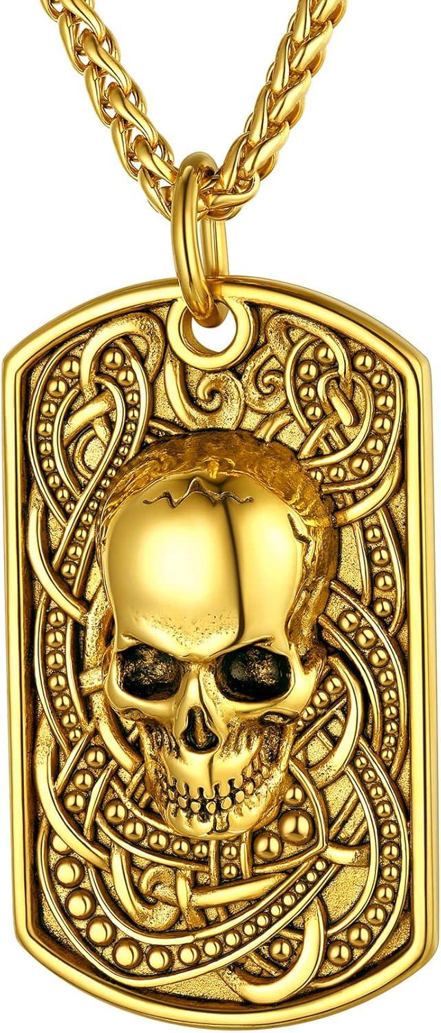 imageChainsHouse Skull Necklace for Men Retro Gothic Punk Jewelry Biker Necklace for Men Women Free Engraving Stainless Steel Dog Tag Pendant Necklacewith Gift Box03 DogtagGold