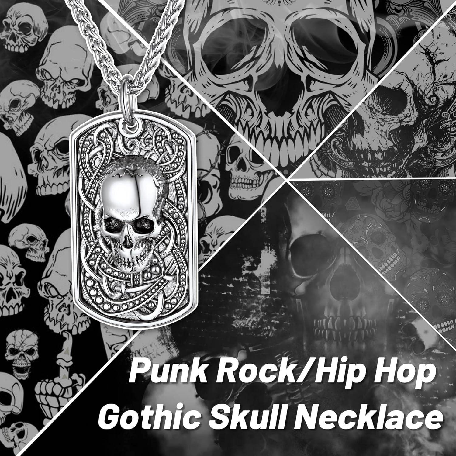 imageChainsHouse Skull Necklace for Men Retro Gothic Punk Jewelry Biker Necklace for Men Women Free Engraving Stainless Steel Dog Tag Pendant Necklacewith Gift Box03 DogtagSteel