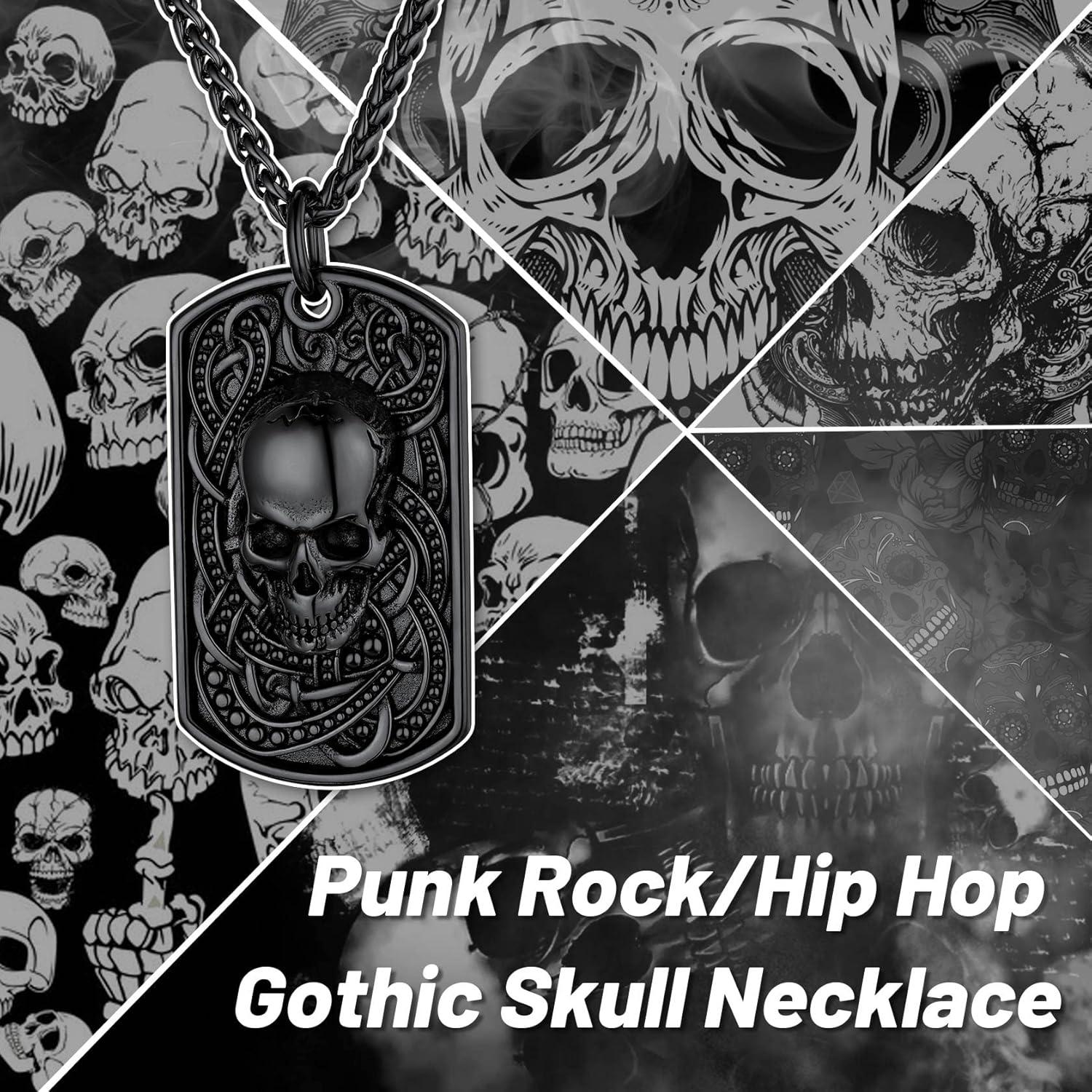 imageChainsHouse Skull Necklace for Men Retro Gothic Punk Jewelry Biker Necklace for Men Women Free Engraving Stainless Steel Dog Tag Pendant Necklacewith Gift Box03 DogtagBlack