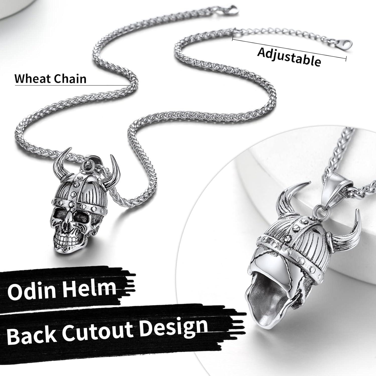 imageChainsHouse Skull Necklace for Men Retro Gothic Punk Jewelry Biker Necklace for Men Women Free Engraving Stainless Steel Dog Tag Pendant Necklacewith Gift Box06 Odin HelmetSteel