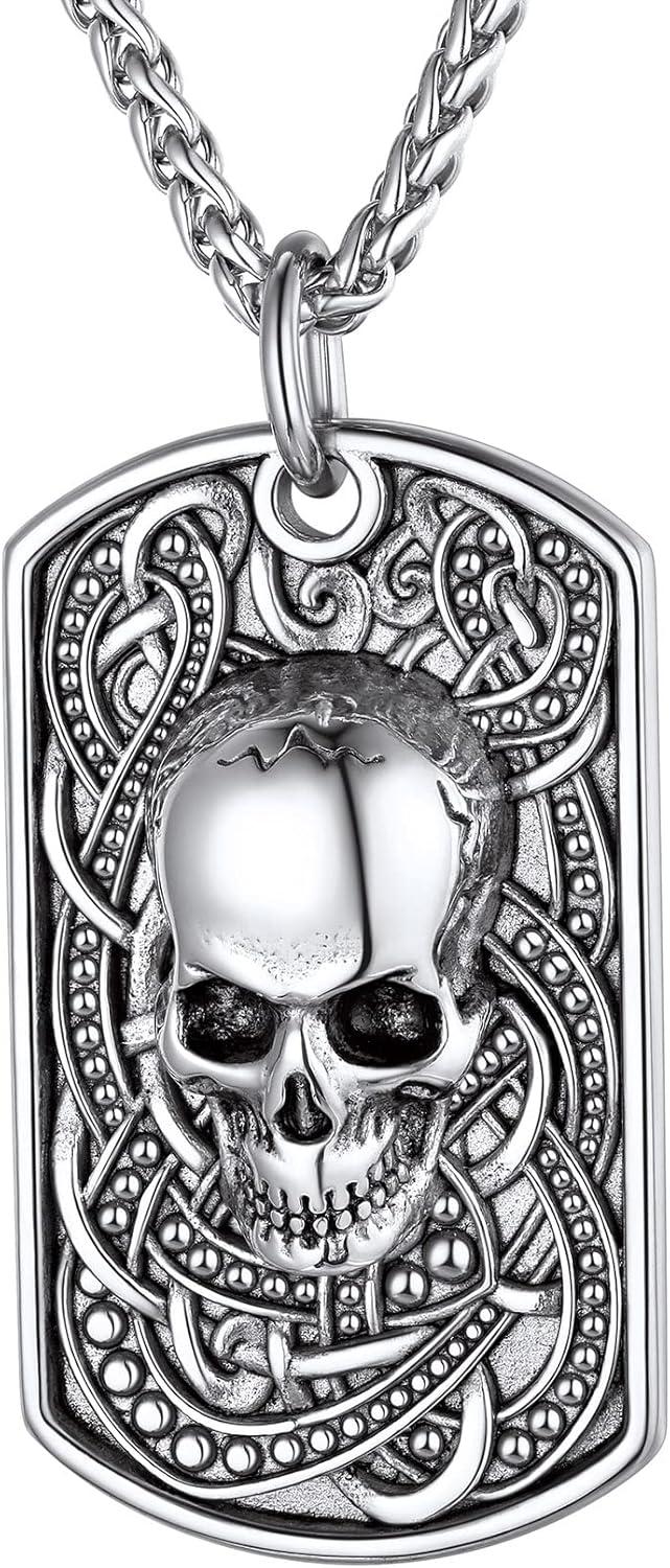 imageChainsHouse Skull Necklace for Men Retro Gothic Punk Jewelry Biker Necklace for Men Women Free Engraving Stainless Steel Dog Tag Pendant Necklacewith Gift Box03 DogtagSteel