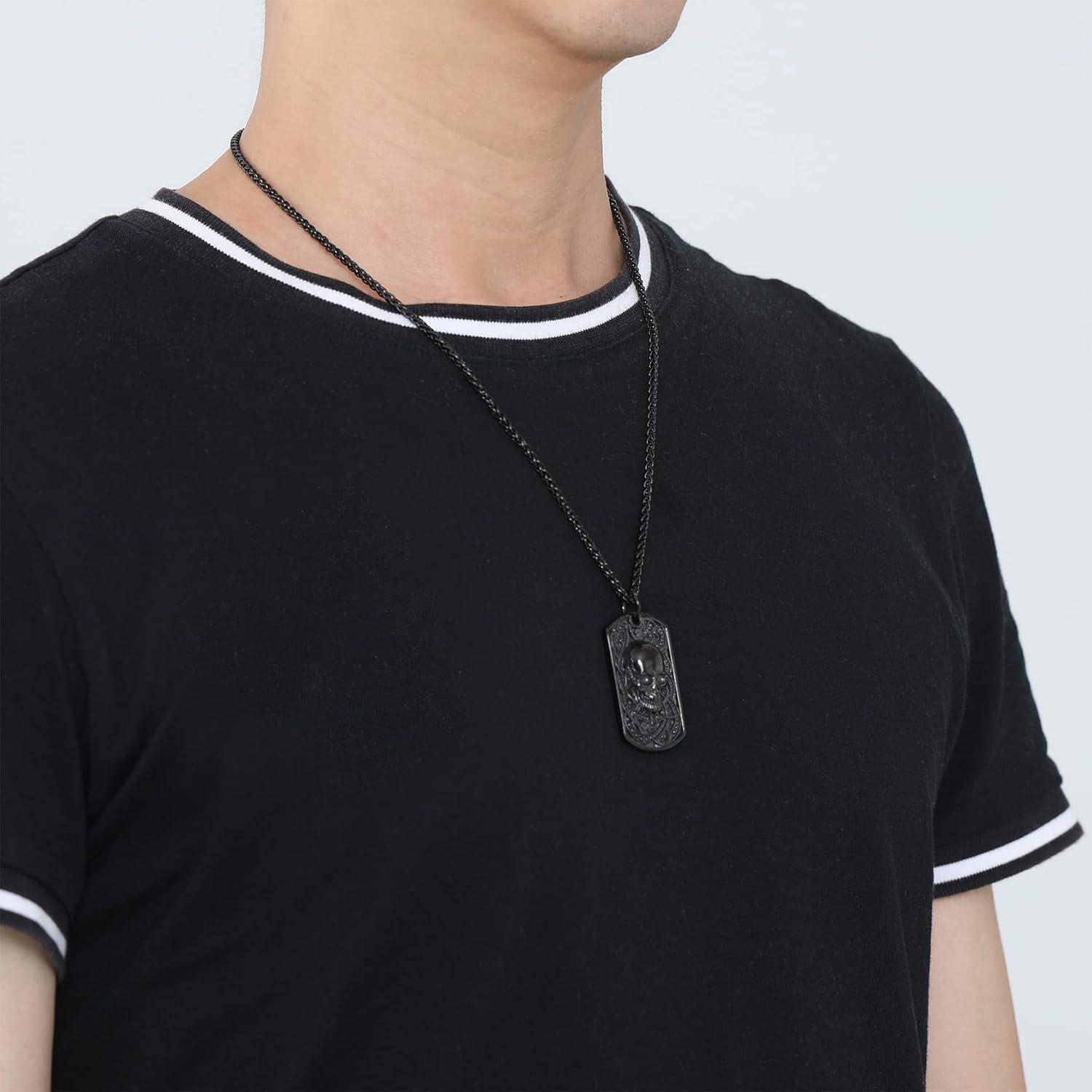 imageChainsHouse Skull Necklace for Men Retro Gothic Punk Jewelry Biker Necklace for Men Women Free Engraving Stainless Steel Dog Tag Pendant Necklacewith Gift Box03 DogtagBlack