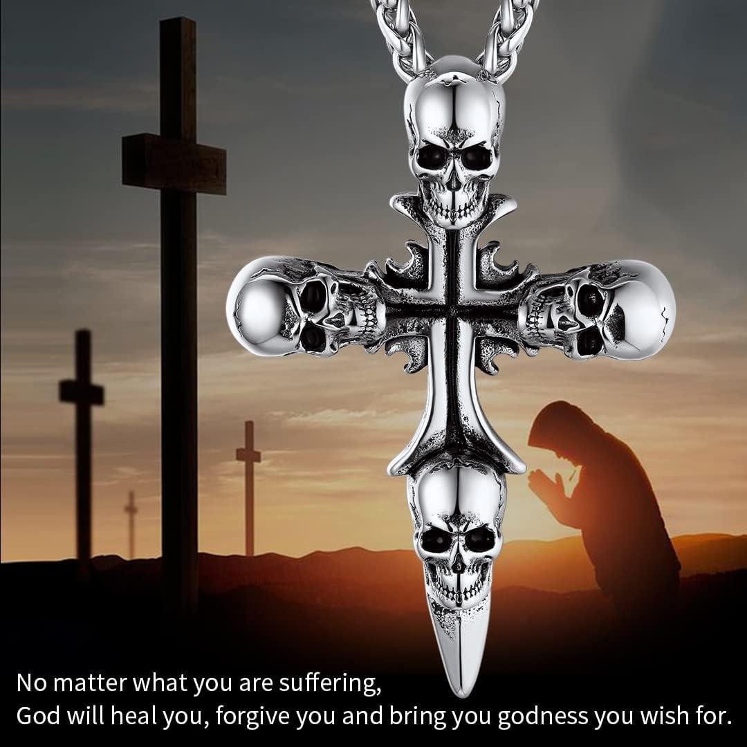 imageChainsHouse Skull Necklace for Men Retro Gothic Punk Jewelry Biker Necklace for Men Women Free Engraving Stainless Steel Dog Tag Pendant Necklacewith Gift Box07 Cross Steel