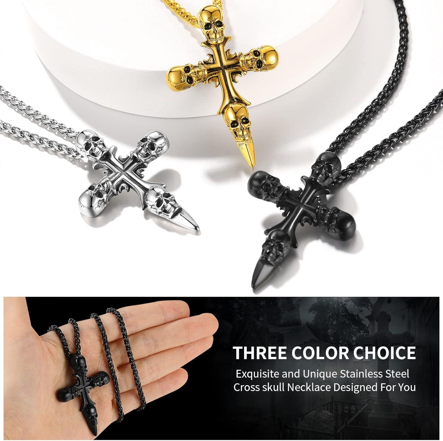 imageChainsHouse Skull Necklace for Men Retro Gothic Punk Jewelry Biker Necklace for Men Women Free Engraving Stainless Steel Dog Tag Pendant Necklacewith Gift Box07 Cross Black