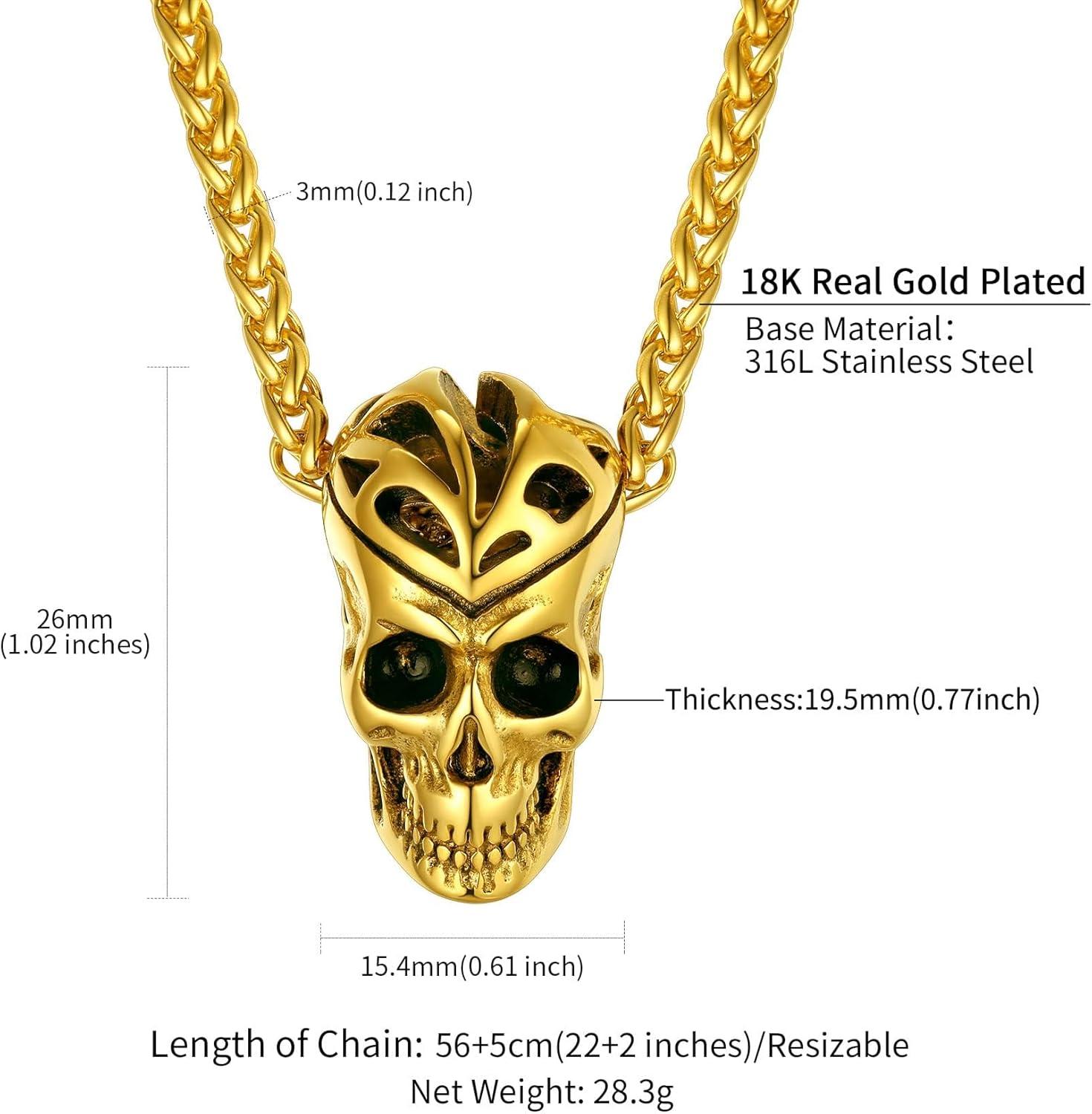 imageChainsHouse Skull Necklace for Men Retro Gothic Punk Jewelry Biker Necklace for Men Women Free Engraving Stainless Steel Dog Tag Pendant Necklacewith Gift Box04 Skull HeadGold