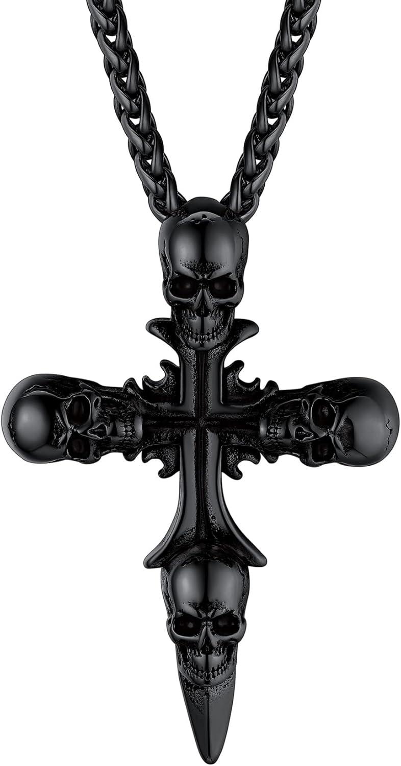 imageChainsHouse Skull Necklace for Men Retro Gothic Punk Jewelry Biker Necklace for Men Women Free Engraving Stainless Steel Dog Tag Pendant Necklacewith Gift Box07 Cross Black