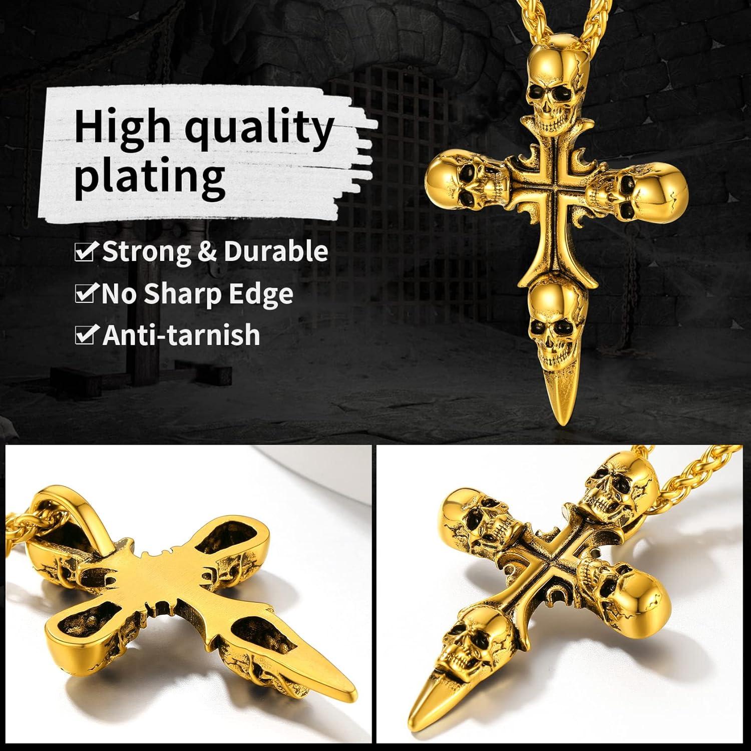 imageChainsHouse Skull Necklace for Men Retro Gothic Punk Jewelry Biker Necklace for Men Women Free Engraving Stainless Steel Dog Tag Pendant Necklacewith Gift Box07 Cross Gold
