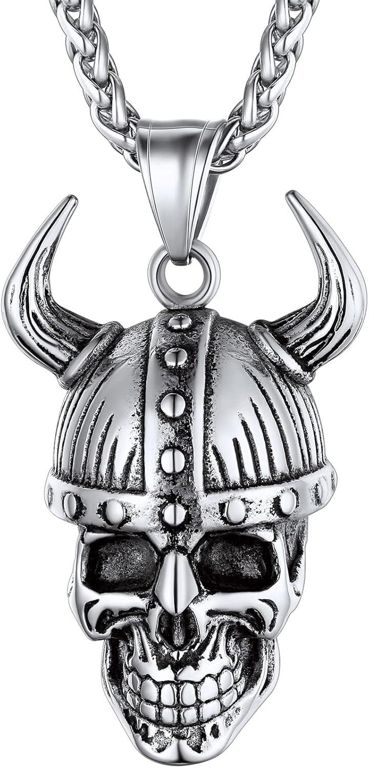 imageChainsHouse Skull Necklace for Men Retro Gothic Punk Jewelry Biker Necklace for Men Women Free Engraving Stainless Steel Dog Tag Pendant Necklacewith Gift Box06 Odin HelmetSteel