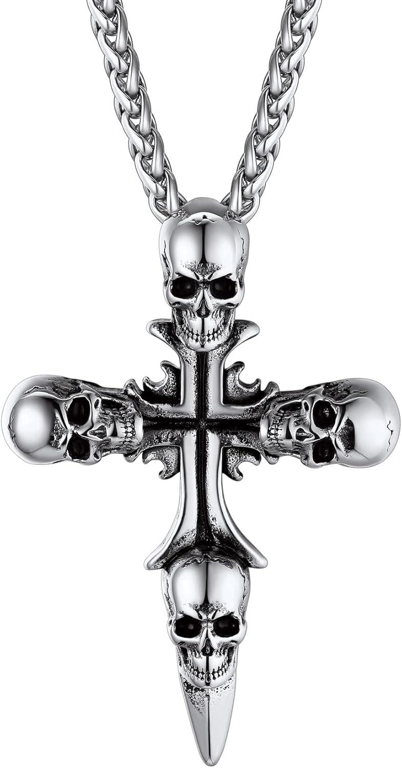 imageChainsHouse Skull Necklace for Men Retro Gothic Punk Jewelry Biker Necklace for Men Women Free Engraving Stainless Steel Dog Tag Pendant Necklacewith Gift Box07 Cross Steel